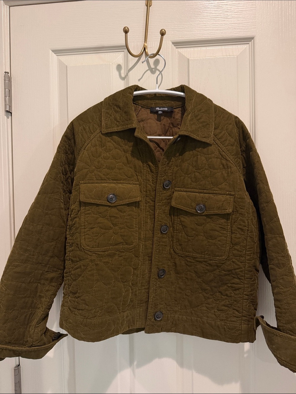 Madewell Olive Green Quilted Corduroy Crop Jacket